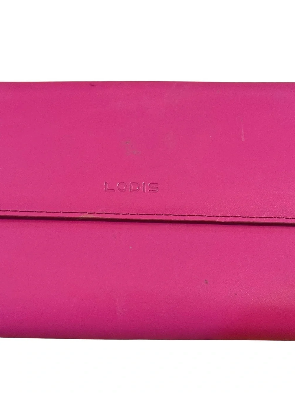 Lodis Bright Fuchsia Leather Flap Clutch with Subtle Embossed Logo